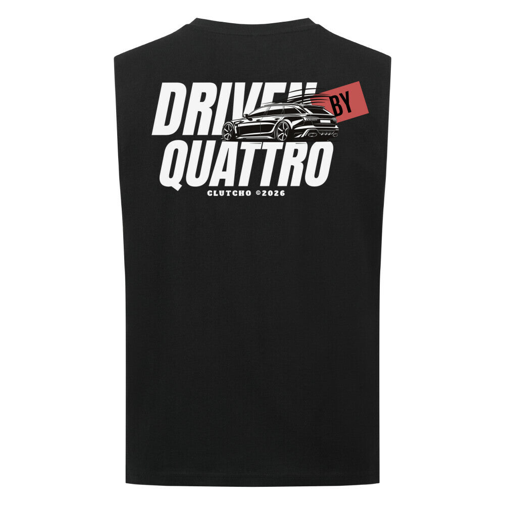 CLUTCHO Driven by Quattro Tank Top Herren in Schwarz aus leichter Bio-Baumwolle – Farbdetail.