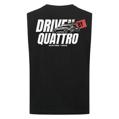 CLUTCHO Driven by Quattro Tank Top Herren in Schwarz aus leichter Bio-Baumwolle – Farbdetail.