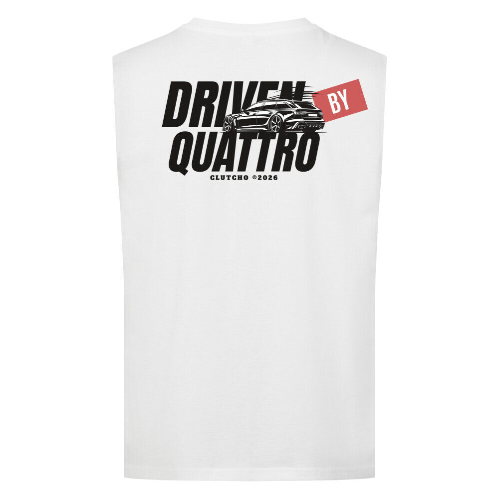 CLUTCHO Driven by Quattro Tank Top Herren in Weiß aus leichter Bio-Baumwolle – Farbdetail.