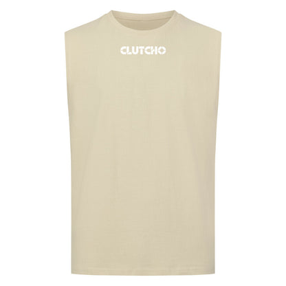 CLUTCHO Made by Maranello Tank Top Herren in Sand, ärmellos, Rundhalsausschnitt – Detailansicht.