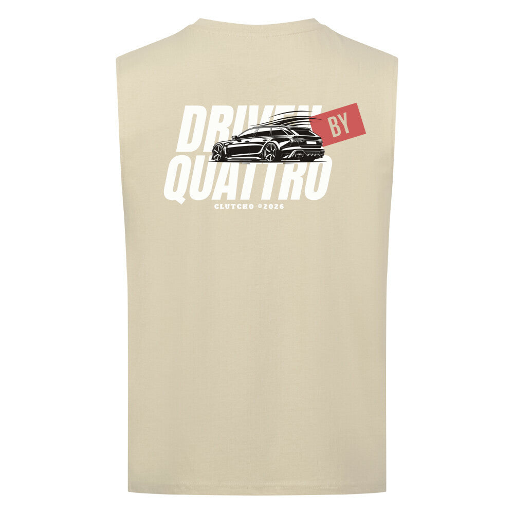 CLUTCHO Driven by Quattro Tank Top Herren in Sand aus leichter Bio-Baumwolle – Farbdetail.