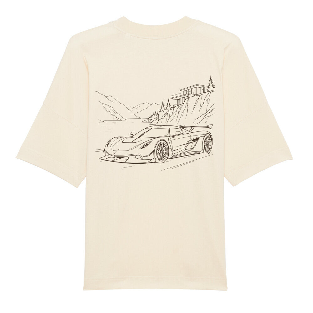 CLUTCHO Fjord Oversized T-Shirt in Beige, schwere Bio-Baumwolle im Boxy Fit – Detailansicht.