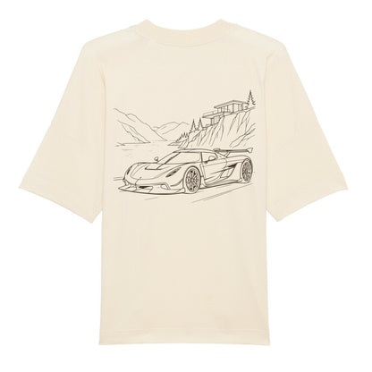CLUTCHO Fjord Oversized T-Shirt in Beige, schwere Bio-Baumwolle im Boxy Fit – Detailansicht.