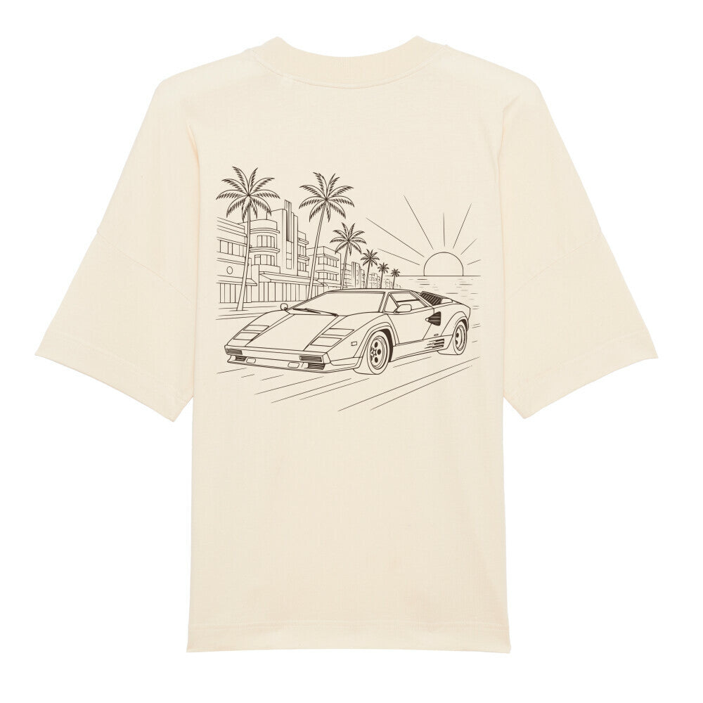 CLUTCHO Miami Oversized T-Shirt in Beige, schwere Bio-Baumwolle im Boxy Fit – Detailansicht.