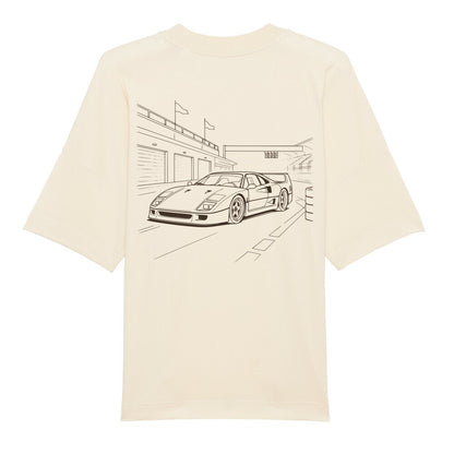 CLUTCHO Boxengasse Oversized T-Shirt in Beige, schwere Bio-Baumwolle im Boxy Fit – Detailansicht.