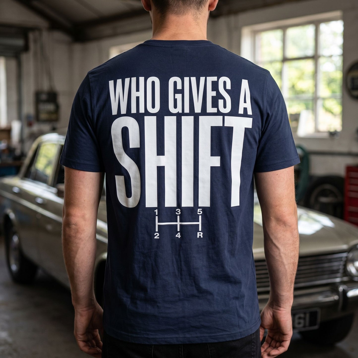 Close-up of the CLUTCHO Tshirt - Shift showcasing soft cotton fabric, natural creases, and fine stitching in a studio setting.